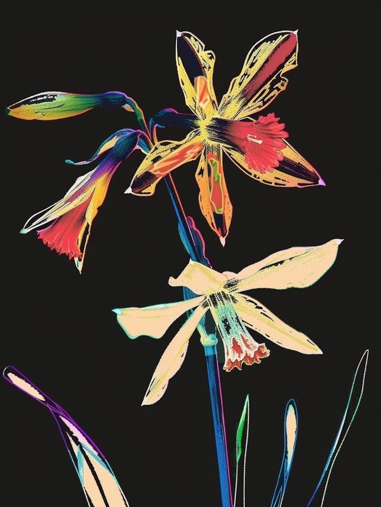 Neon Flowers On Black Daffodil 3