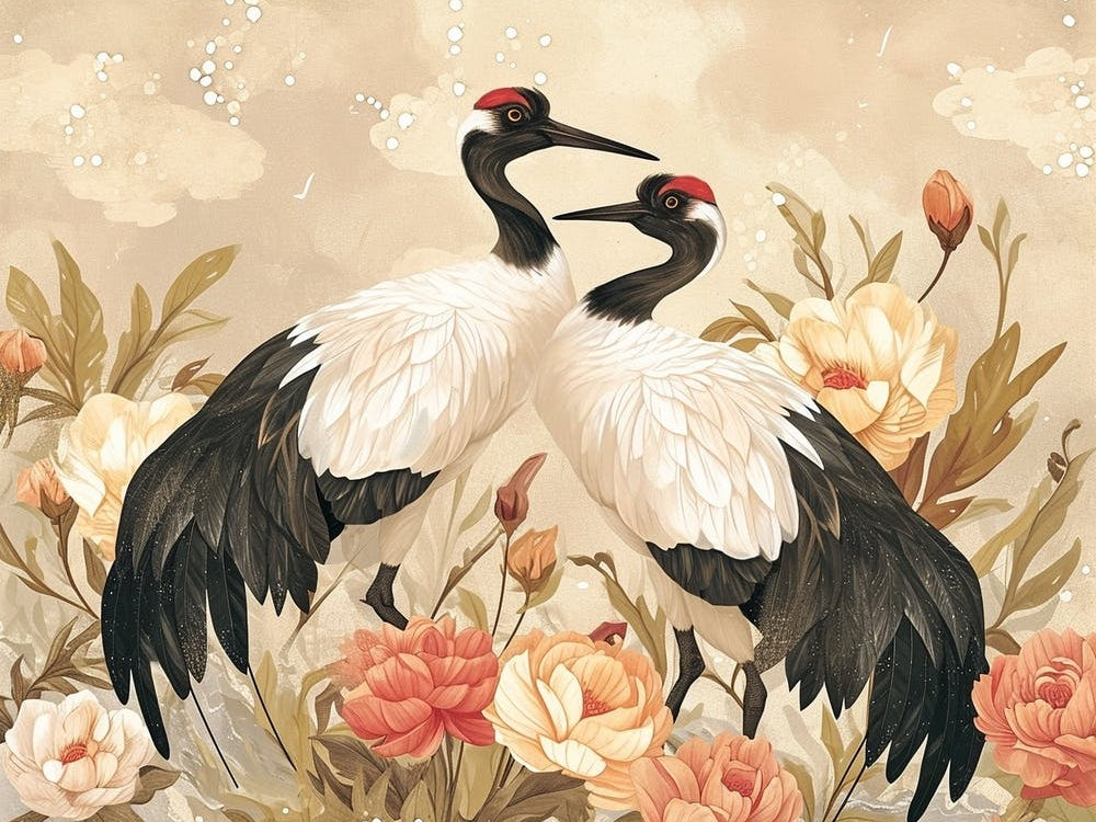 Floral Animal Illustration Crane 1