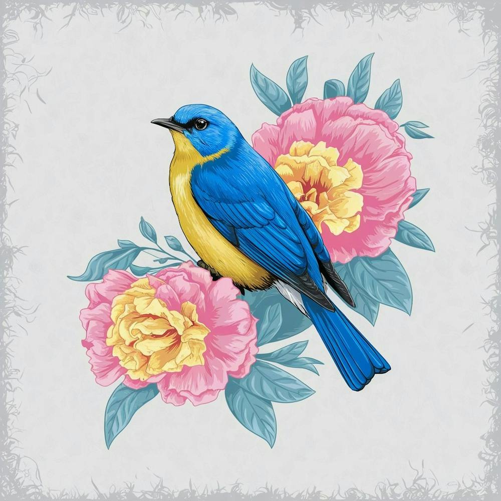 Bluebird On Peonies