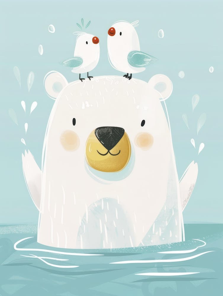 Polar Bear And Birds