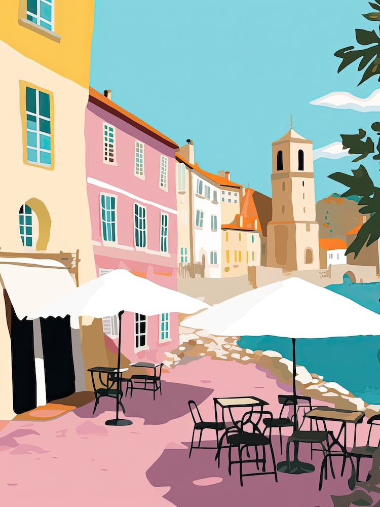 Collioure, France, Flat Pastels Tones Illustration 1