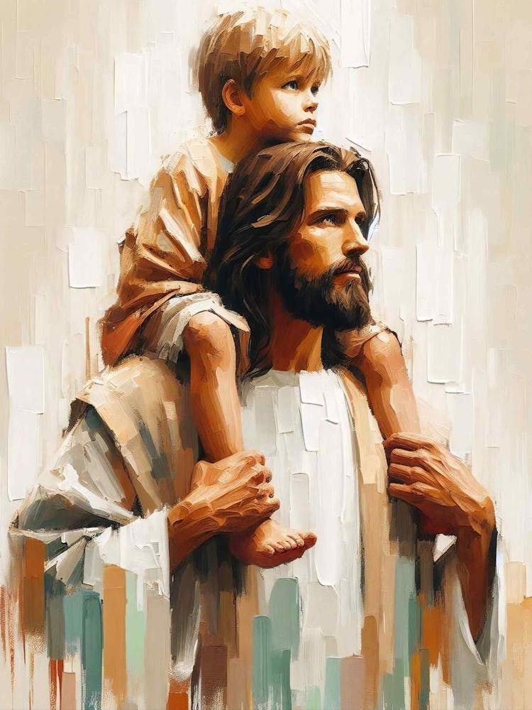 On His Shoulders, Jesus Christ And Little Boy, Christian Art, Bible Art, Jesus Painting, Christ And Children, Jesus With Kids Art, Lds Art