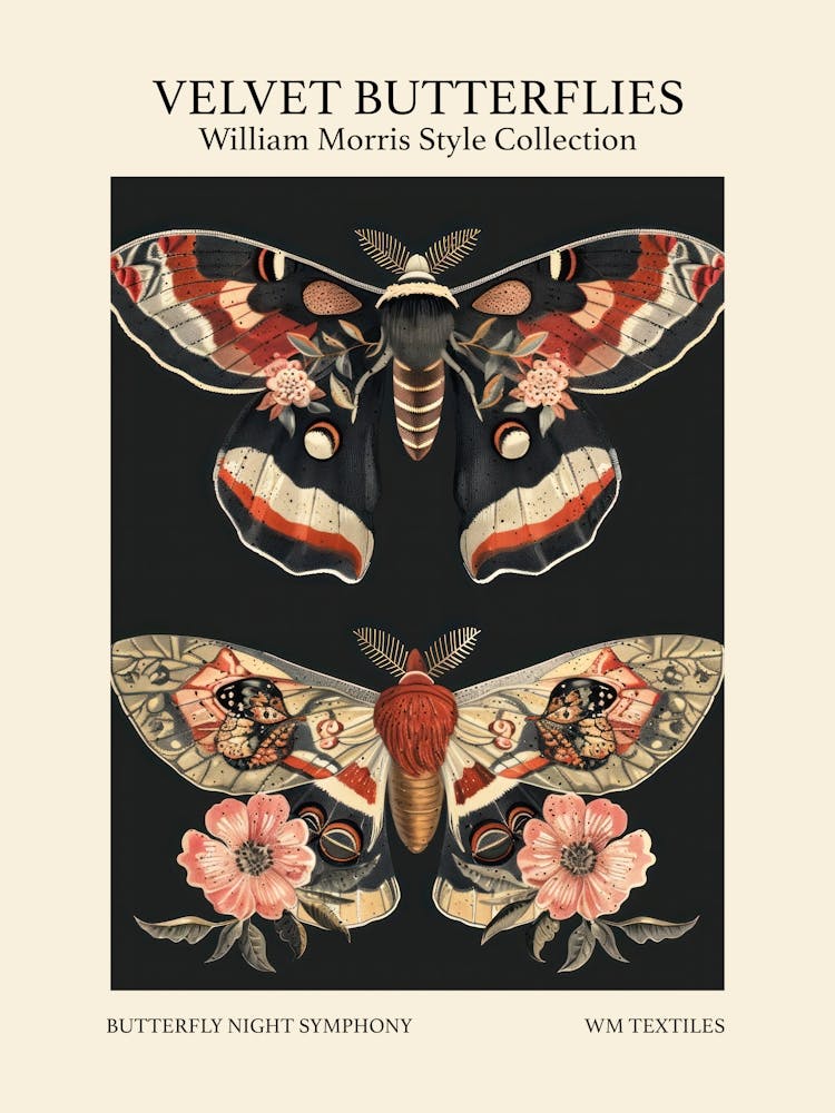 Velvet Butterflies Collection Butterfly Night Symphony William Morris Style 5