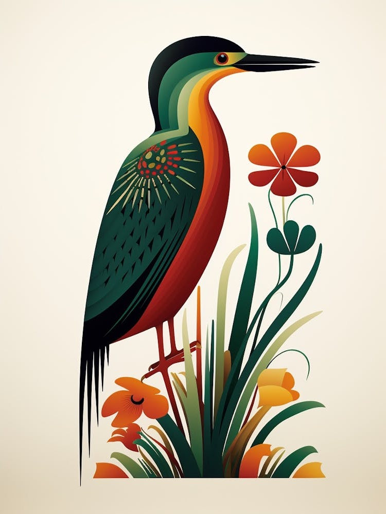 Scandinavian Bird Illustration Green Heron 2