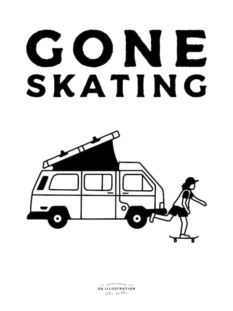 Gone Skating Fineline Illustration Poster