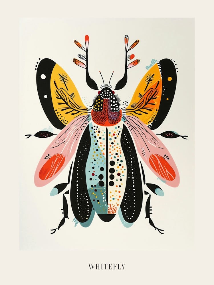 Colourful Insect Illustration Whitefly 9 Poster