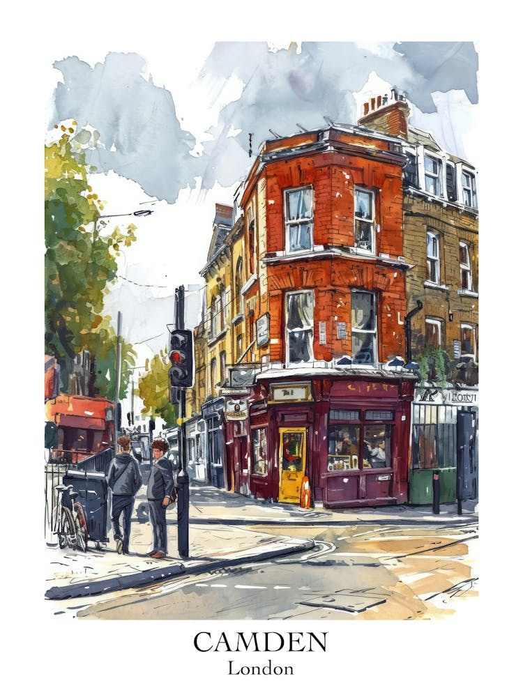 Camden London Borough   Street Watercolour 2 Poster