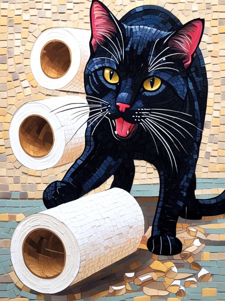 Cat Playing With Toilet Paper Rolls