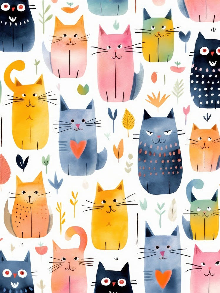 Watercolor Cats Pattern