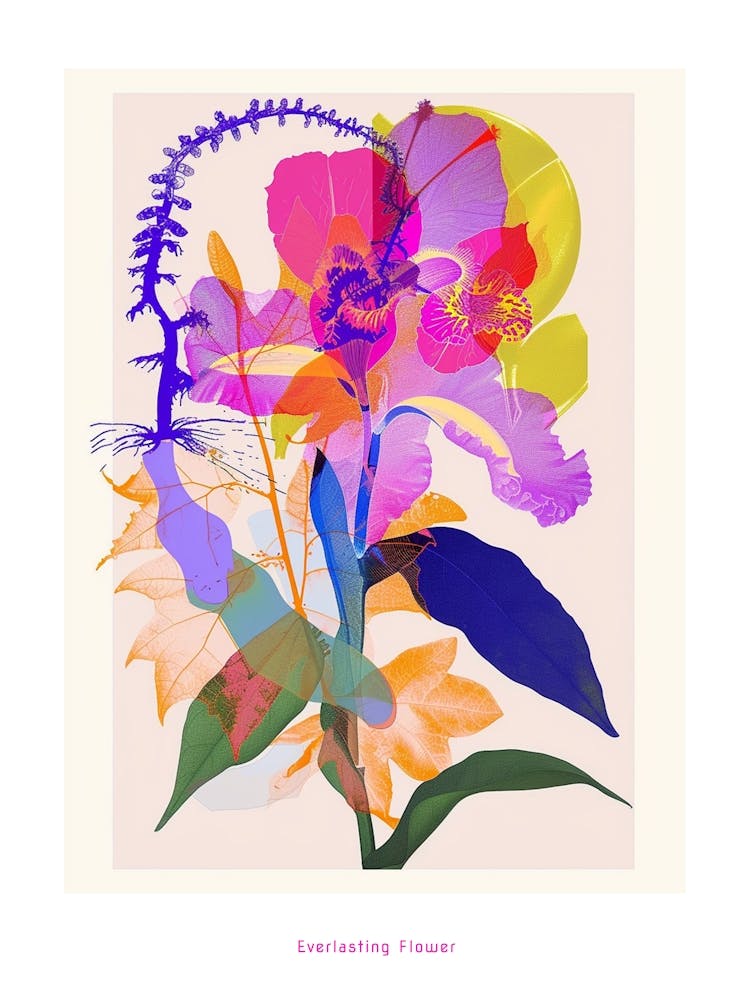 Everlasting Flower 2 Neon Flower Collage Poster