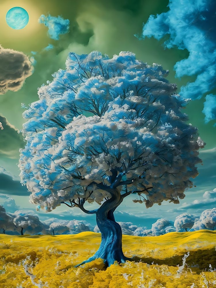 Blue Tree In The Field