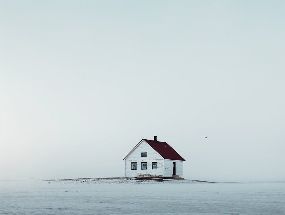 A Lonely House, White Walls, Dark Roof, Loneliness And Sadness, Realistic Photos, High Definition Details, Artistic Photography,Emotional