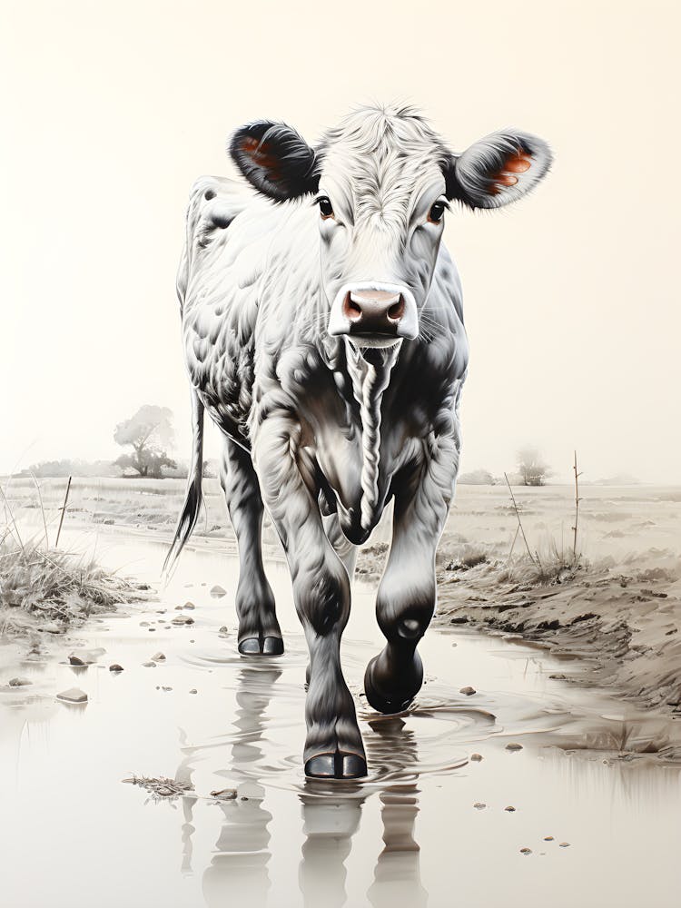 Gentle Grazing Watercolor Cow Art