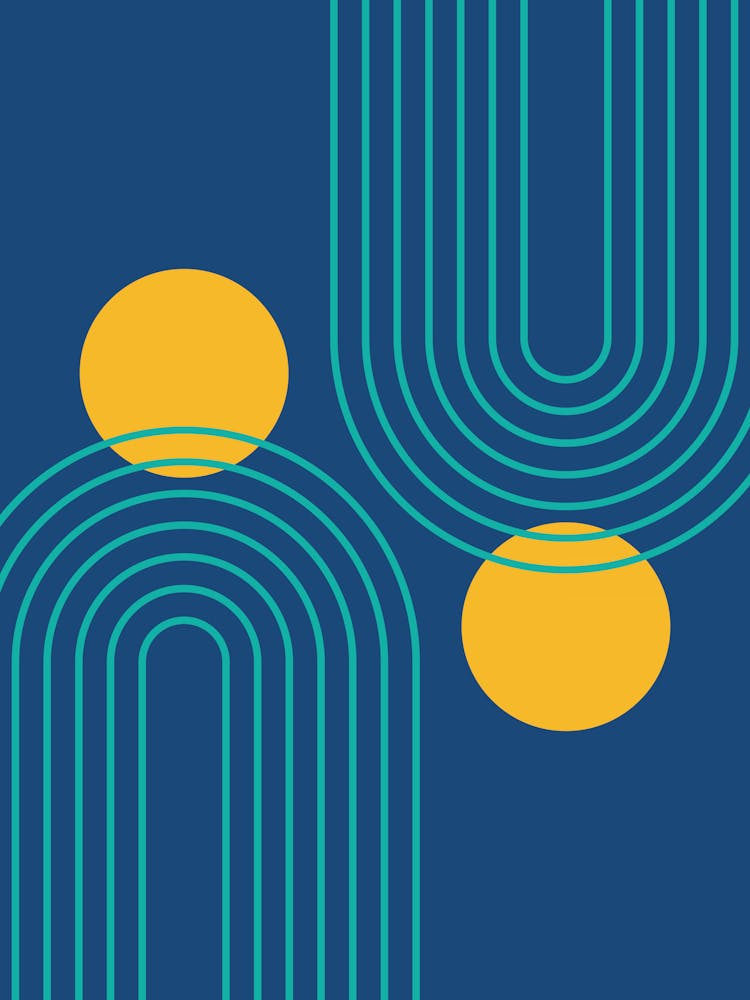 Mid Century Modern Geometric cI in Cottage Teal Navy Blue Mustard Yellow (Rainbow and Sun Abstraction) 6