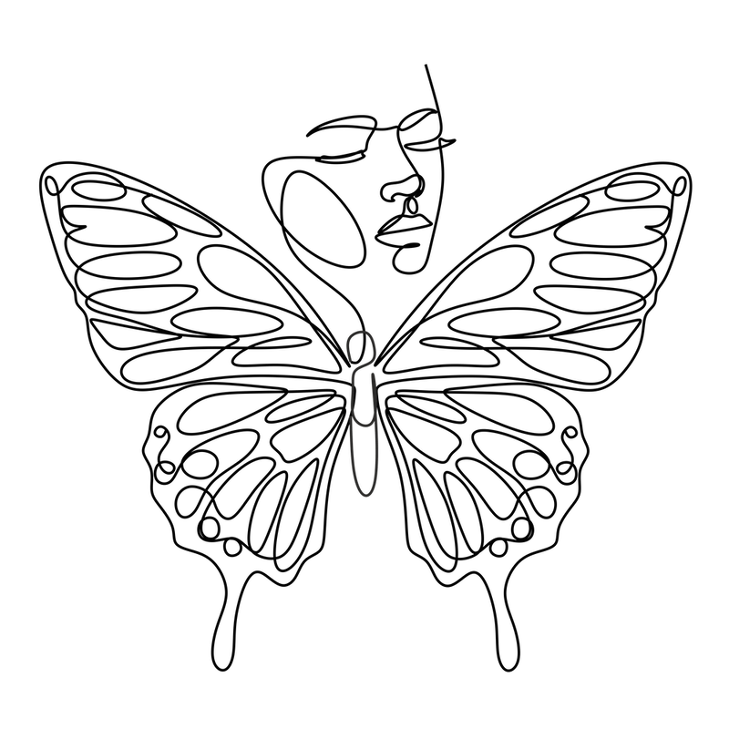 Woman face with butterfly one line drawing 1