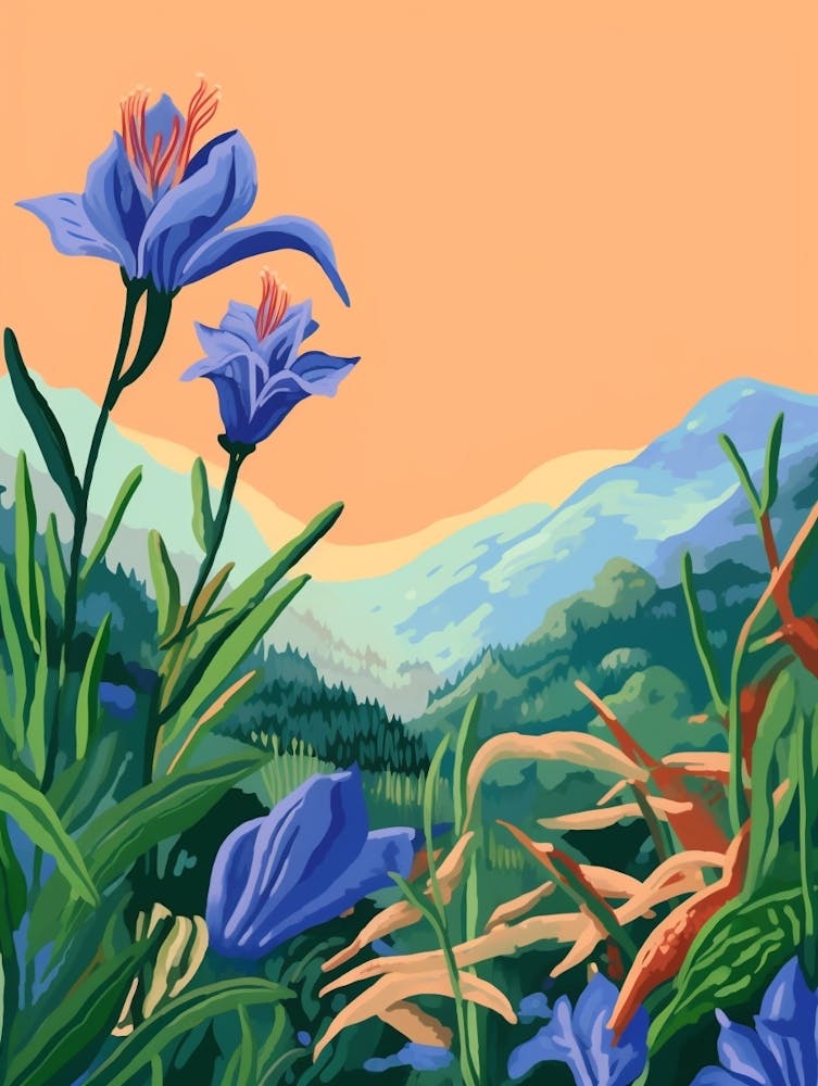 Boho Wildflower Painting Fringed Gentian 2