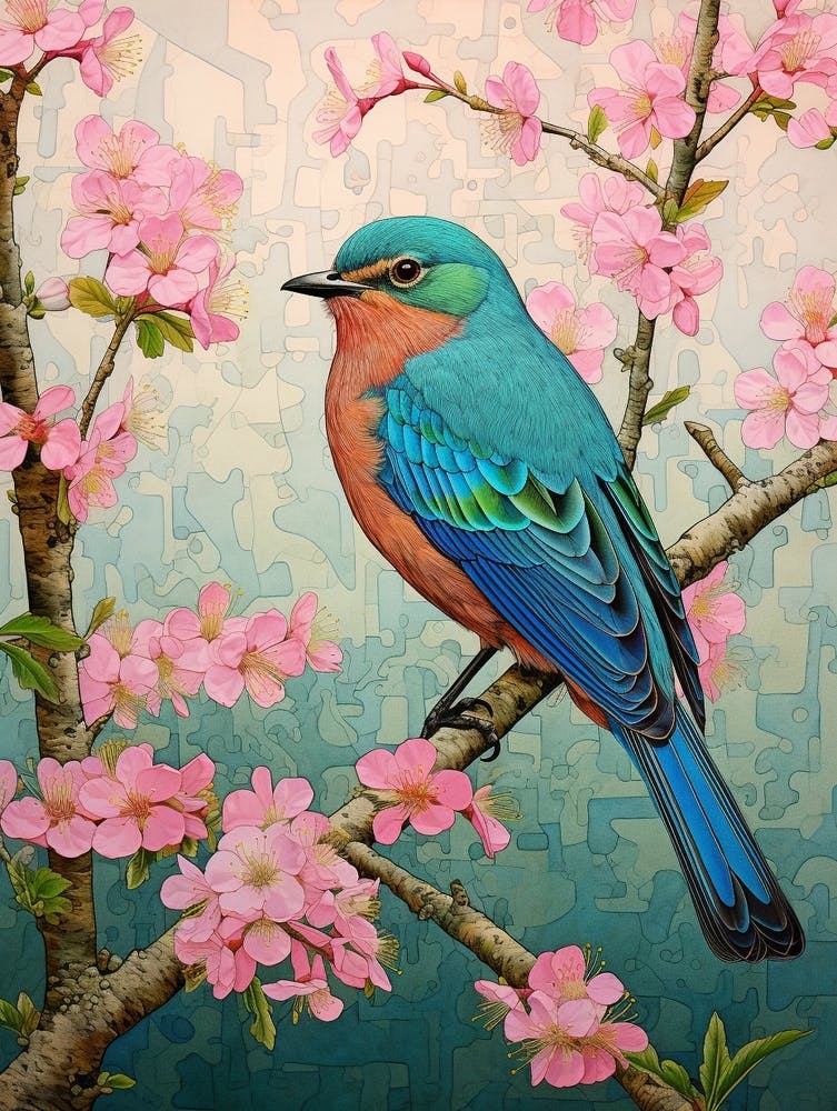 Ohara Koson Inspired Bird Painting Eastern Bluebird 3