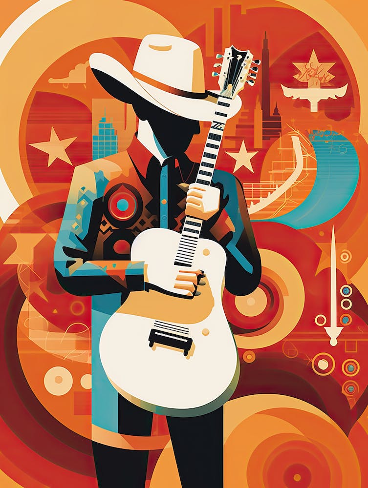 Cowboy With Guitar, Texas, Usa