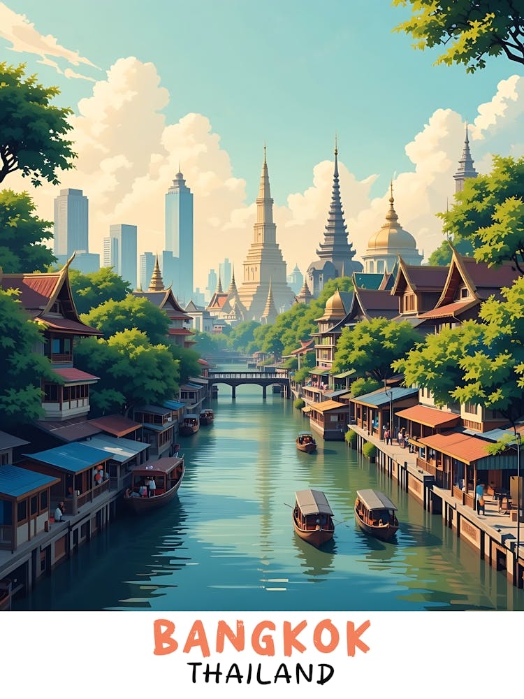 Bangkok - Thailand Vintage Travel Poster 1