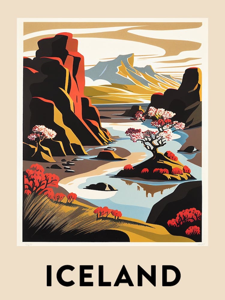 Iceland 4 Vintage Travel Poster