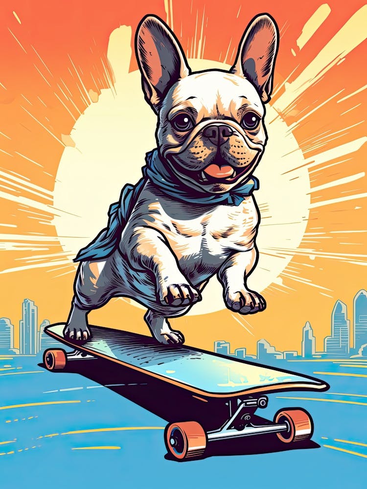 French Bulldog Dog Skateboarding Illustration 4