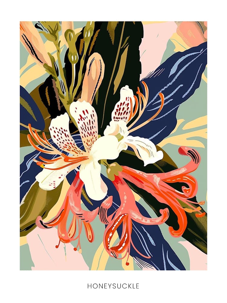 Illustration Florale Colorée Affiche Chèvrefeuille 1