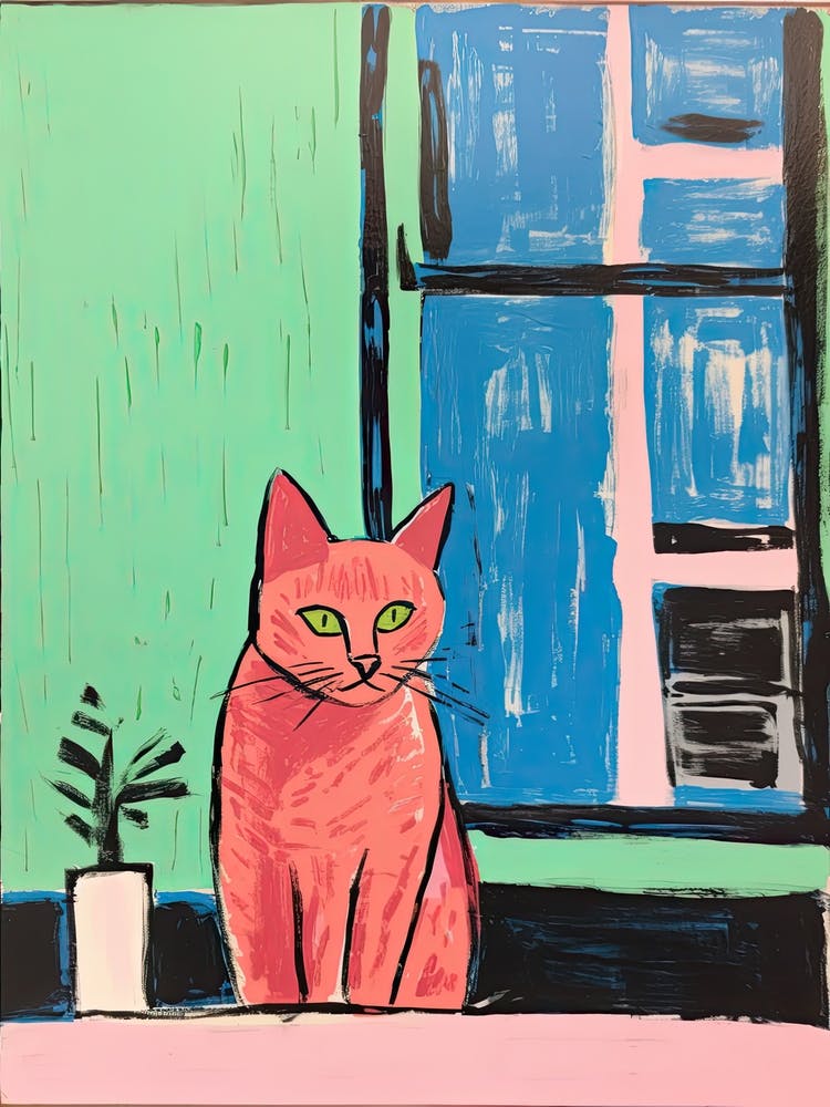 Orange Cat Illustration With Window