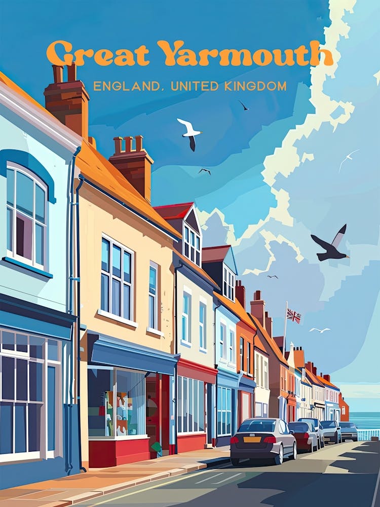 Great Yarmouth England Resort Digital Travel Illustration