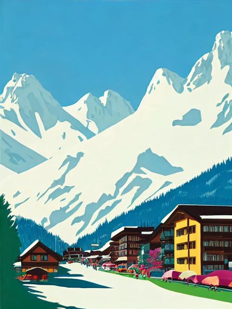 Kitzbühel, Austria Midcentury Vintage Skiing Poster