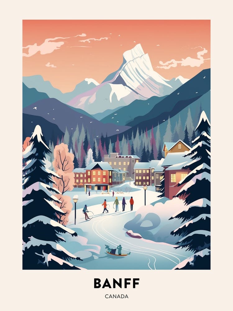 Winter Night  Travel Poster Banff Canada 1
