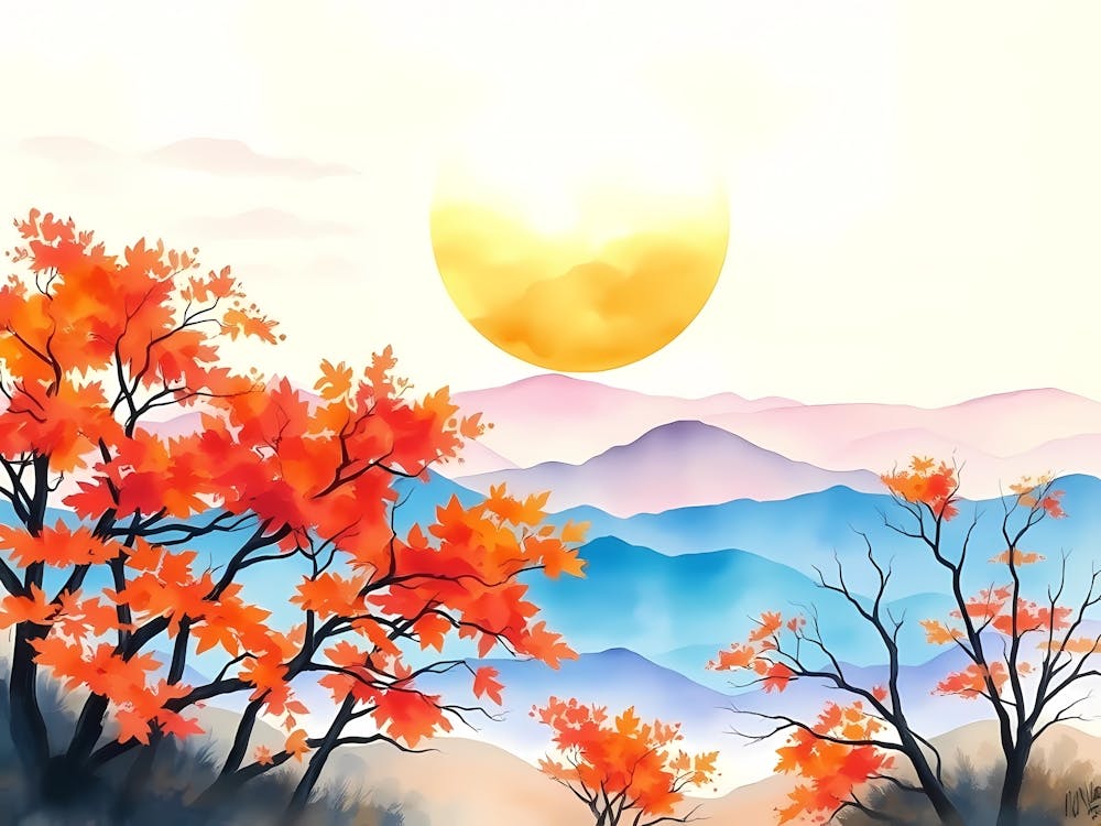 Autumn Landscape Watercolor Painting