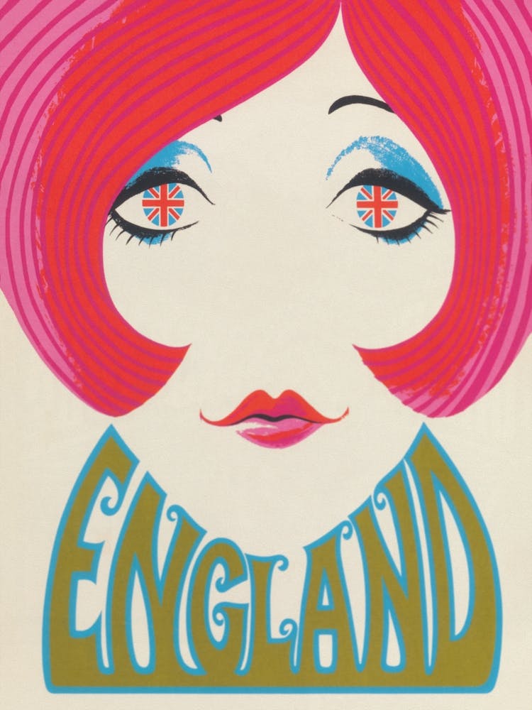 Groovy Girl, Retro Vintage Woman Portrait, England Poster Art, Preppy Aesthetic