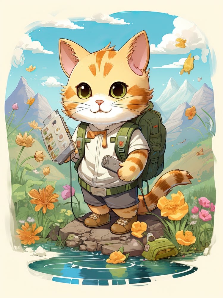 Kawaii Cat Drawings Hiking 1