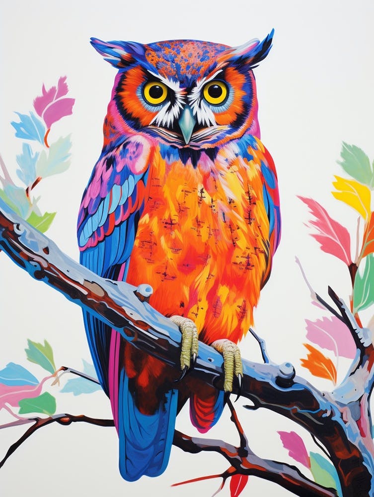 Colourful Bird Painting Eastern Screech Owl 1