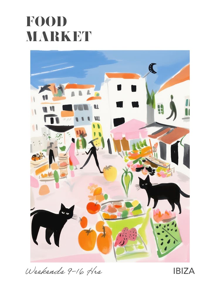 The Food Market In Ibiza 1 Illustration Poster