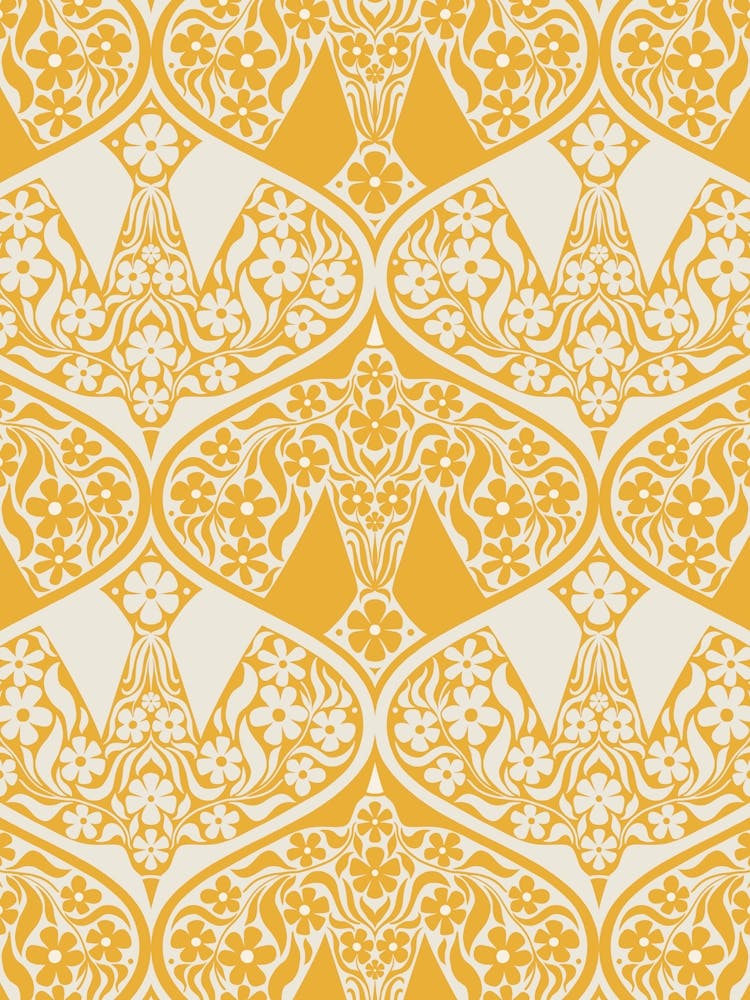 Yellow and White Doves of Peace Folk Art Botanical Birds