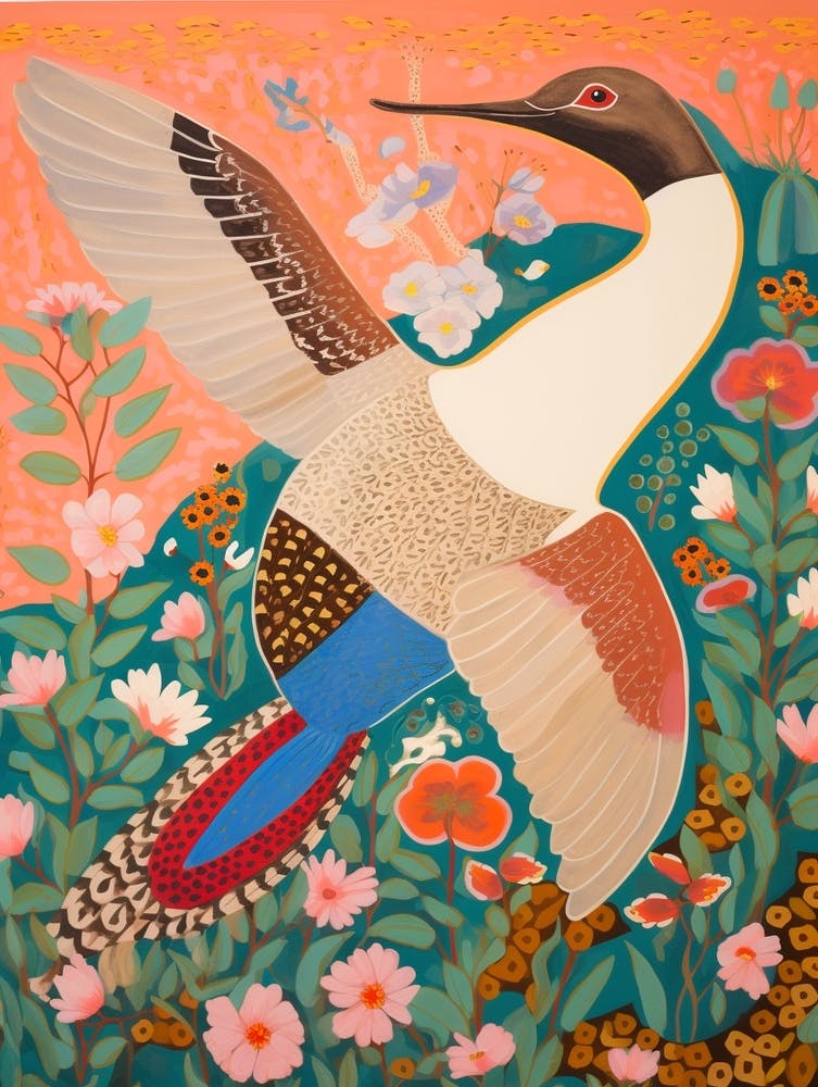 Maximalist Bird Painting Common Loon 2