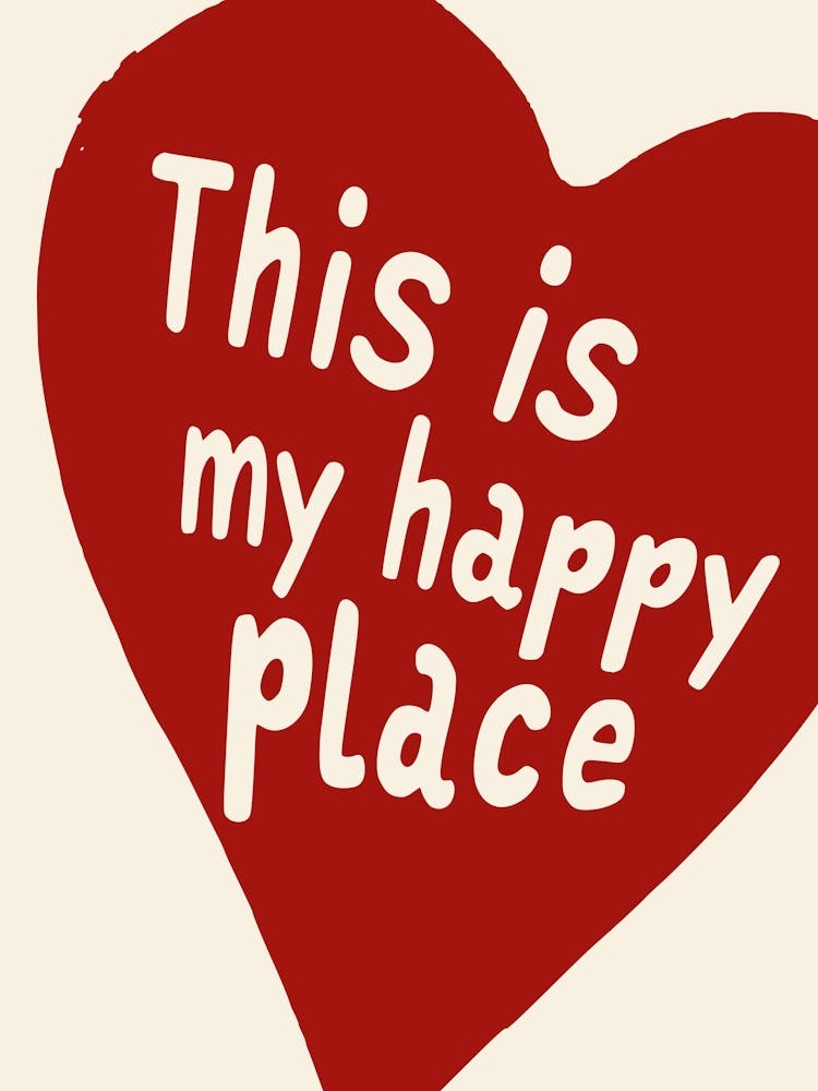 This Is My Happy Place Red Heart Print Cozy Living Room Decor Retro Wall Art