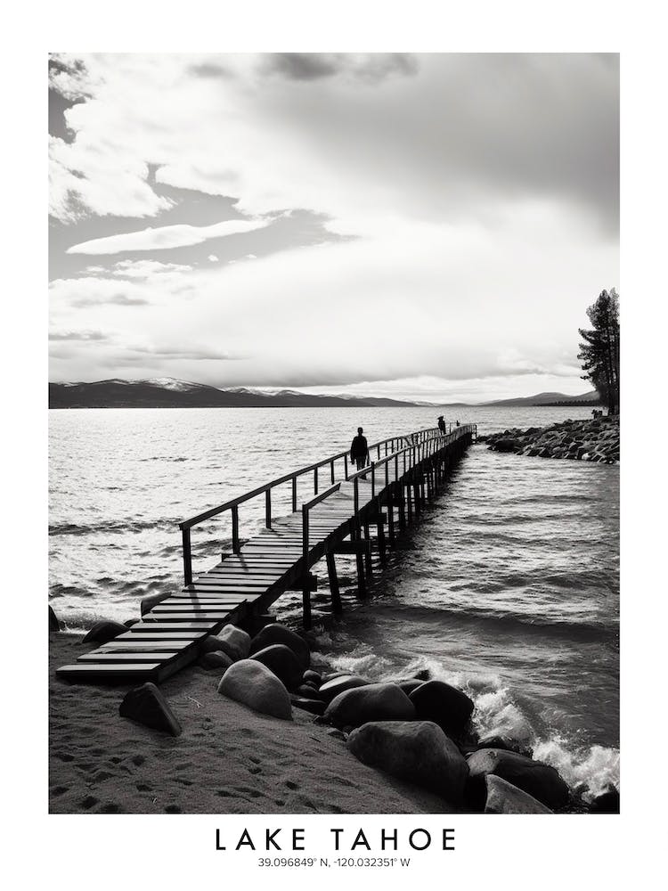 Poster Of Lake Tahoe, Black And White Analogue Photograph 3