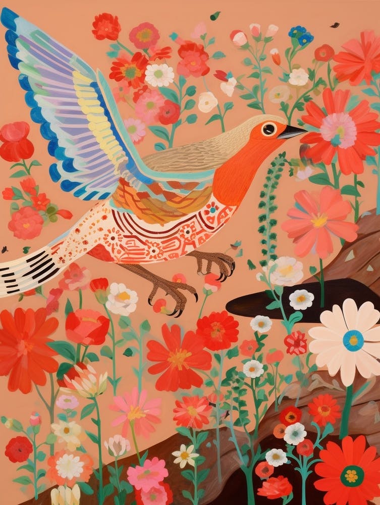 Maximalist Bird Painting Northern Cardinal 4