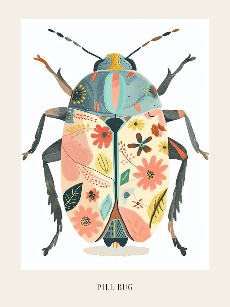 Colourful Insect Illustration Pill Bug 4 Poster