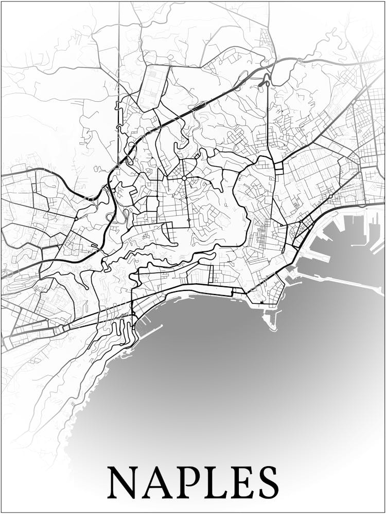 Naples, Italy, City Map, Black And White Fade Design