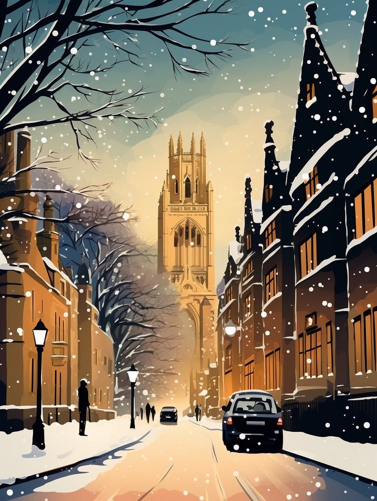 Winter Travel Night Illustration Oxford United Kingdom 4