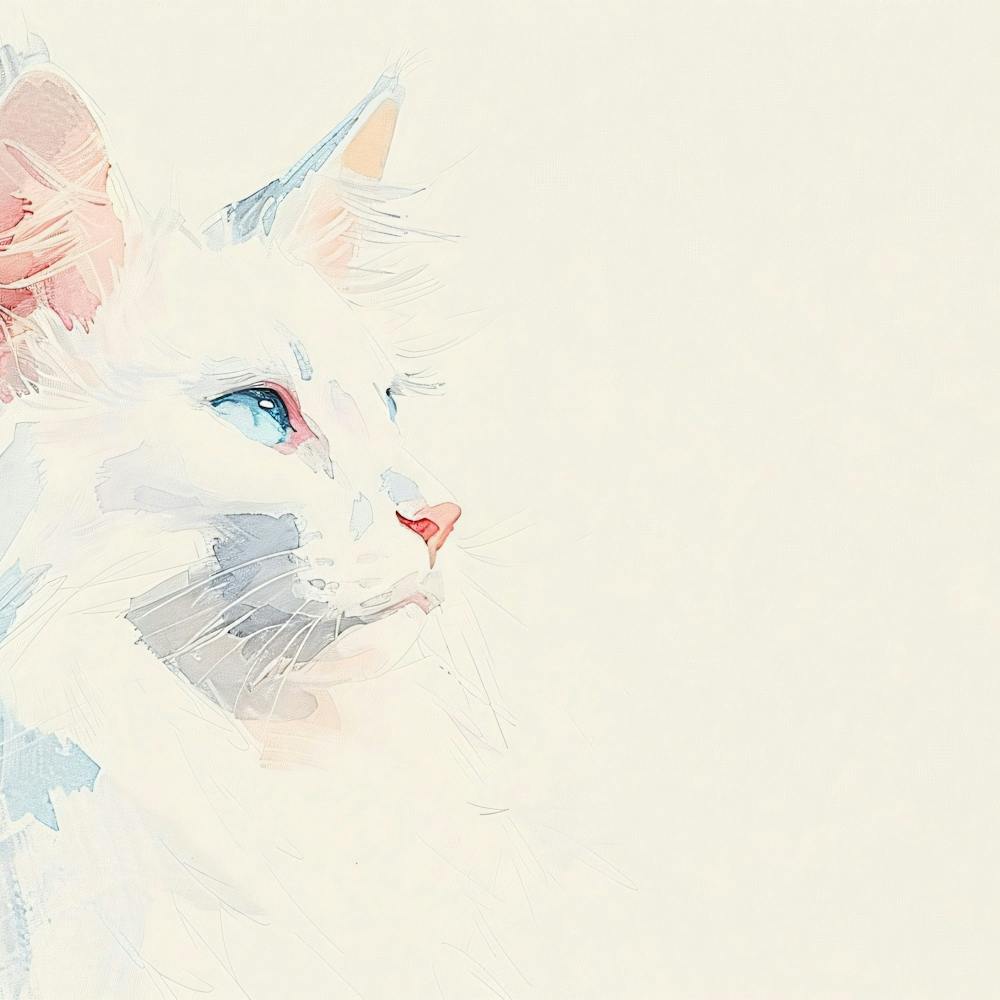 Watercolor Of A White Cat