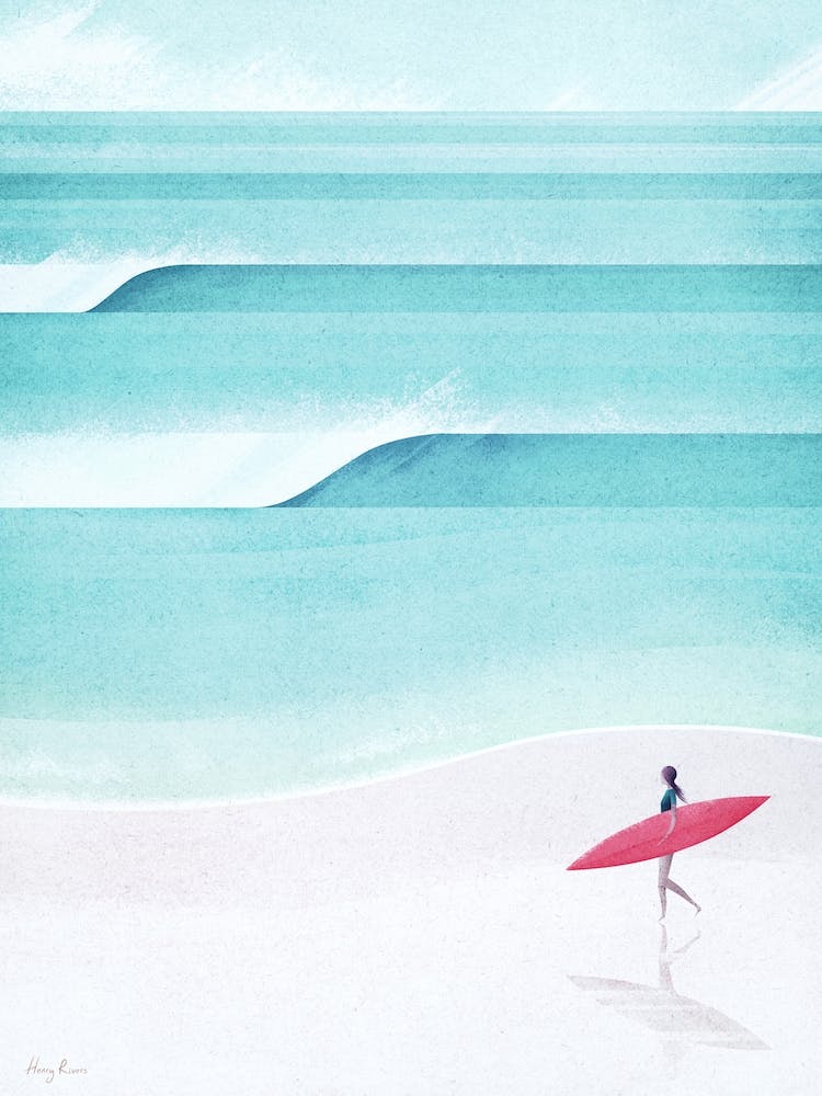 Surfing Girl, Waves On The Beach