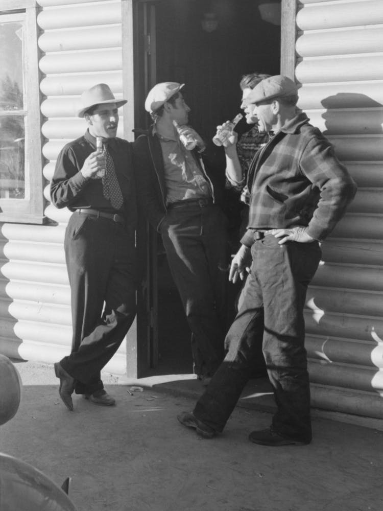 Shasta Dam Construction Workers Drinking Beer At Entrance To Bar, Central Valley, California By Russell Lee