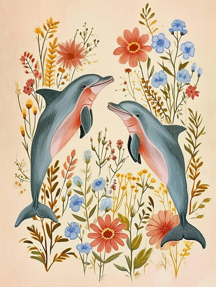 Folkloristische Blumen-Tiermalerei Delfin 2