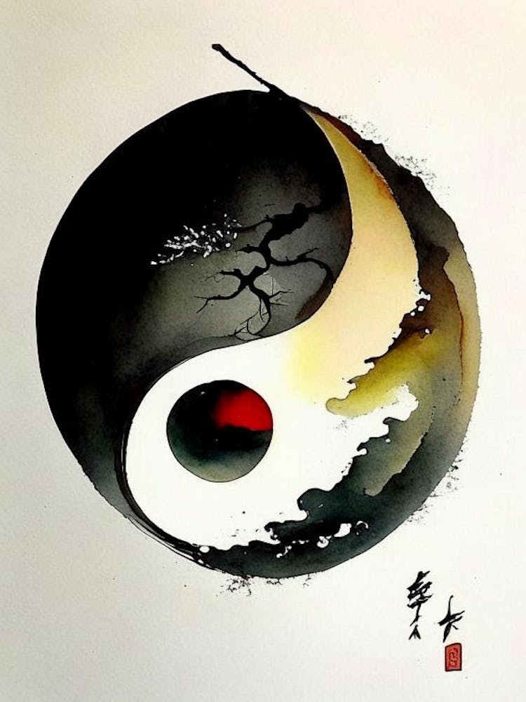 Repeat 5 Yin And Yang Japanese Ink