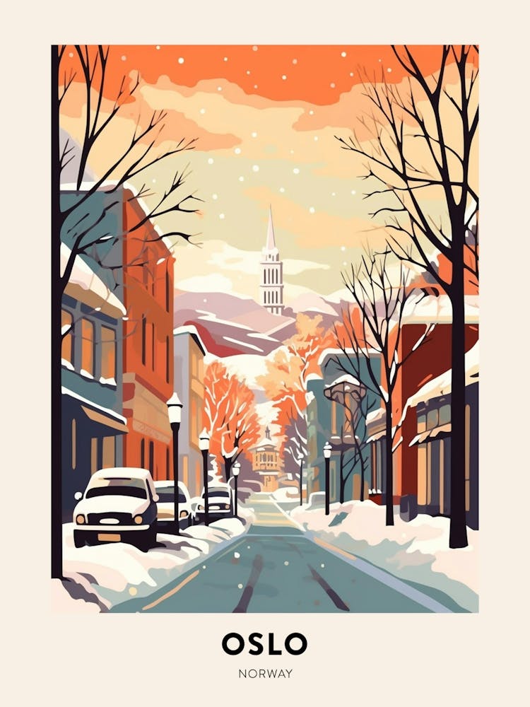 Vintage Winter Reiseposter Oslo Norwegen 3