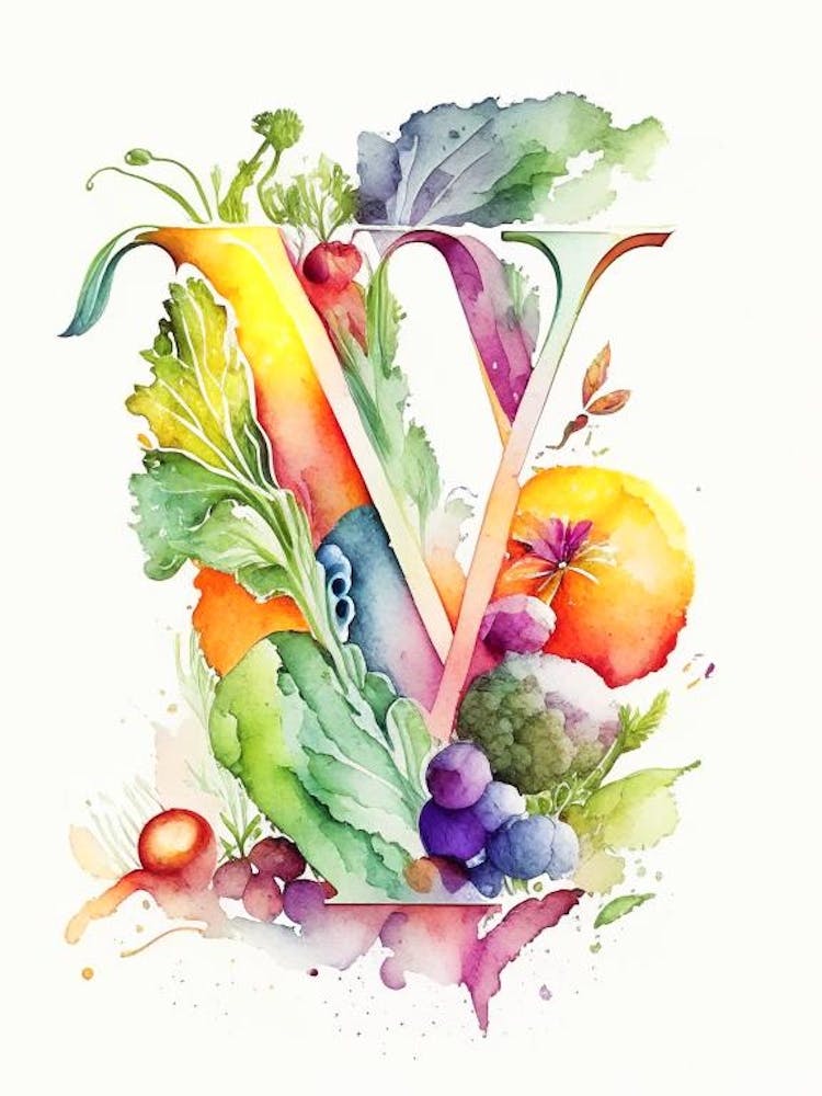 V  For Vegetables, Letter, Alphabet Storybook Watercolour 2